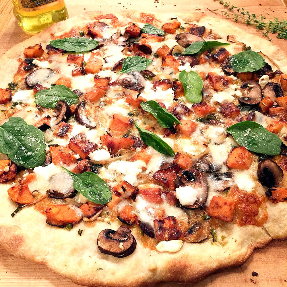 VEGETARIAN ROASTED SWEET POTATO PIZZA WITH THREE CHEESE...