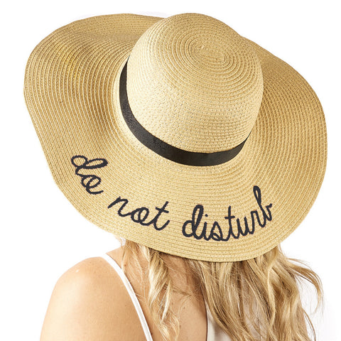 Two's Company "Do Not Disturb" Straw Floppy Hatt Black