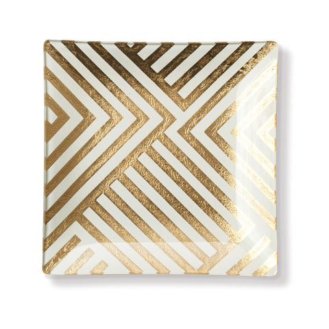Fringe Pastel Glass Tray Gold Maze Print