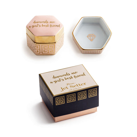 Rosanna Porcelain Lidded Hexagon Box "Diamonds Are A Girls Best Friend"