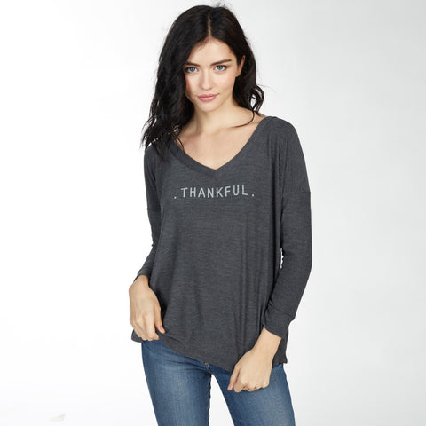 Good hYOUman Romy V Neck Long Sleeve Tee "Thankful"