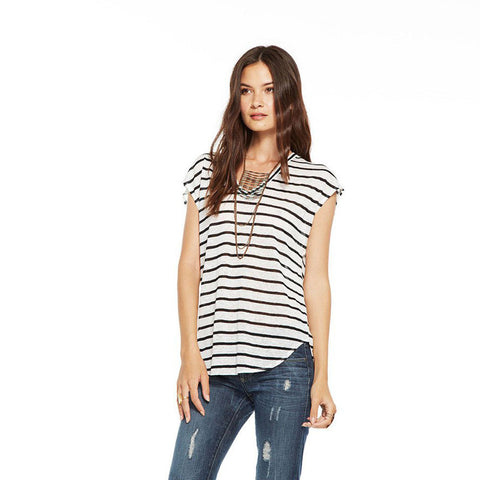 Chaser Double V Neck Linen Cap Sleeve Dolman Tee