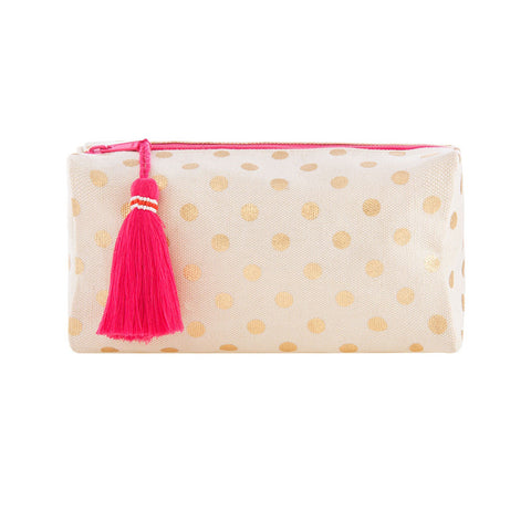 Gold Dots Cosmetic / Makeup Bag With Tassel