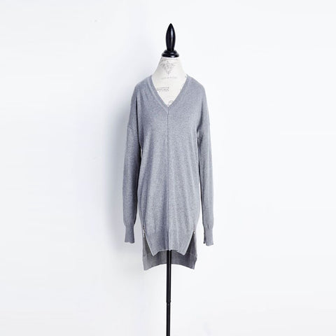 Long Grey Side Zip Sweater